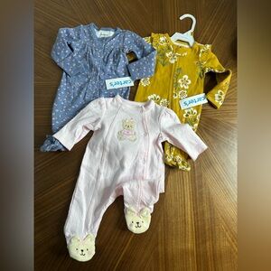 Little Me Pink and Carters Blue and Yellow Baby Footies Set